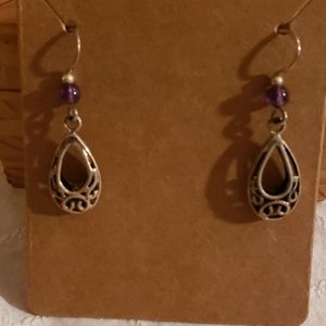 Silver and Purple Beaded Earrings